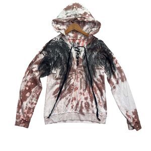 Womens Affliction Live Fast Wings Hooded Rhinestones Lace Up Sweatshirt Hoodie M